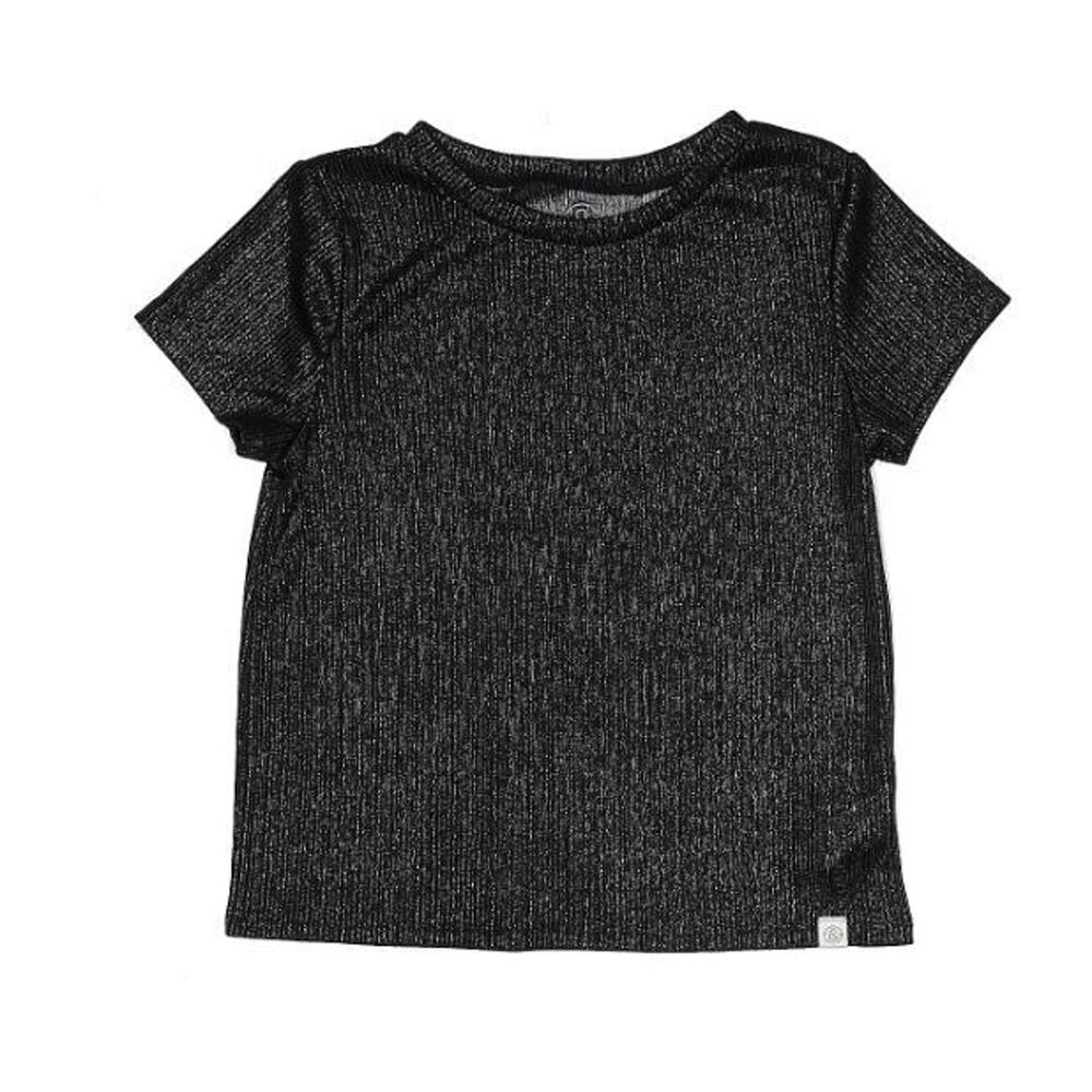 Treasure & Bond‎ Girls Short Sleeve Ribbed Shimmer Tee in Black XL (14/16)